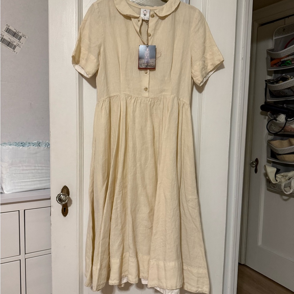 Son de Flor Classic Dress, Short Sleeve, Hemp, Milky White - Milky White / L